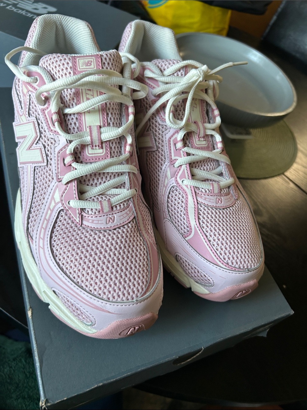 New Balance Pink and Cream Mesh Running Sneakers
